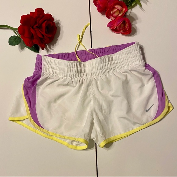 Nike Dri-Fit White Purple Yellow Running Shorts Sm - Picture 1 of 5